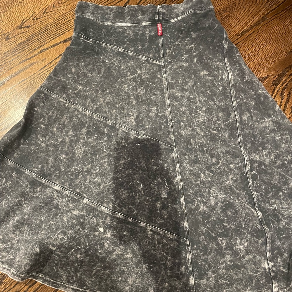 Black denim hard tail knee length skirt